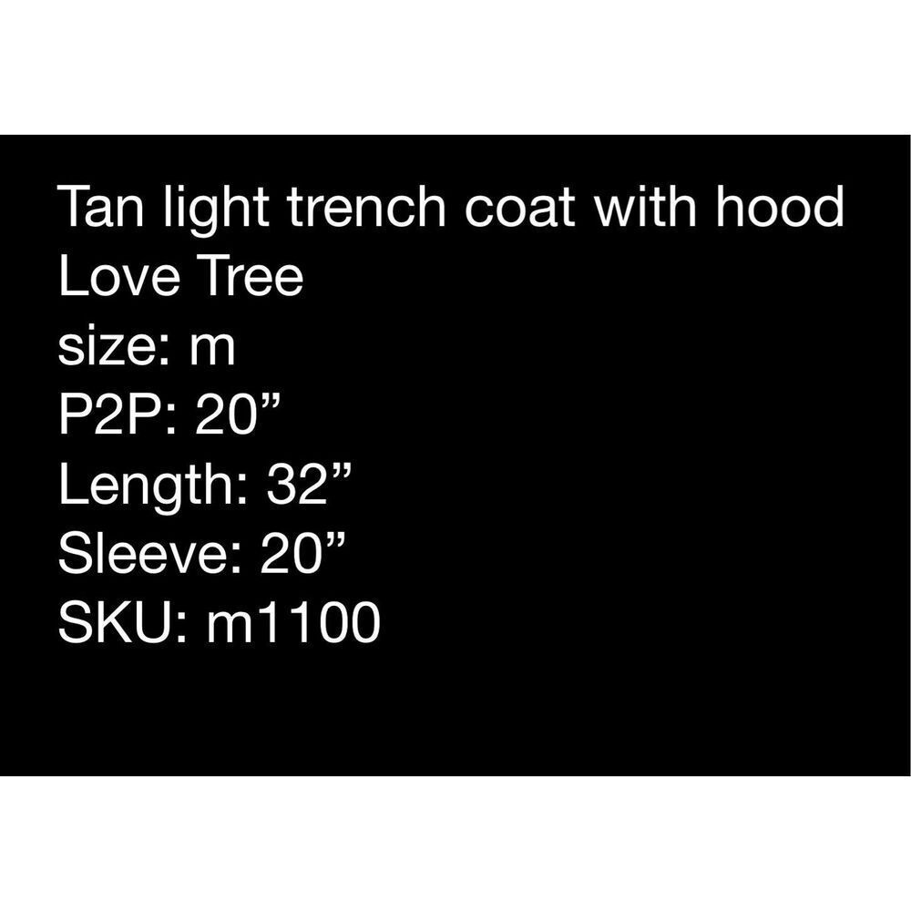 Love Tree light trench coat w/ hood in tan- size M - Picture 10 of 10